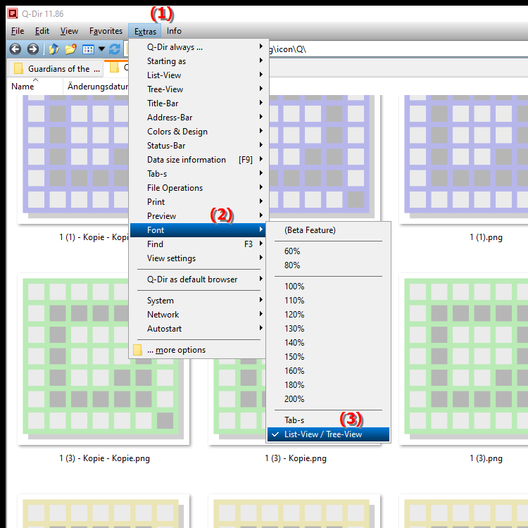 How can I adjust the font size in list view as a percentage